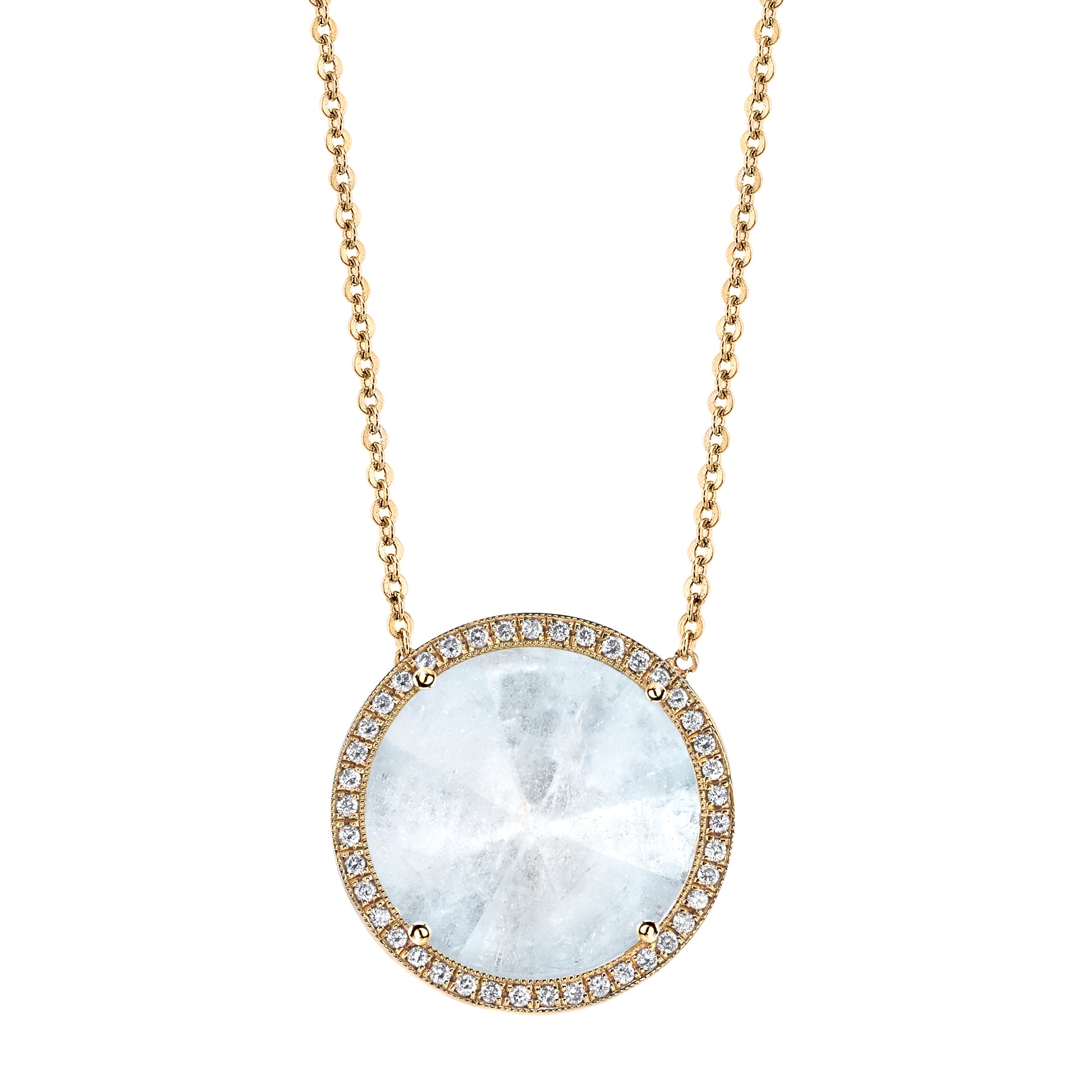 Round Mirror Cut Necklace with Diamond Pave